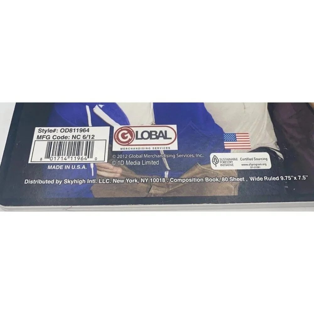 One Direction 2012 Composition Book 80 Sheet Wide Ruled 9.75